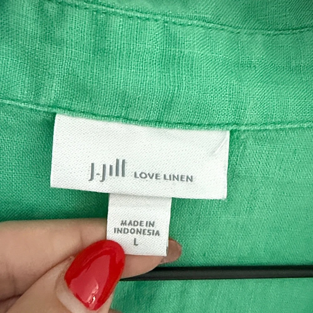 J Jill Love Linen Elegant Green Button-Up Dress Size Large - Picture 2 of 8